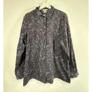 Travelsmith Womens XL Paisley Button-Up Shirt XL Blue Long Sleeve Stretch Casual